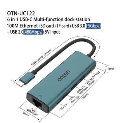 Onten OTN-UC122 6-in-1 USB-C Docking Station