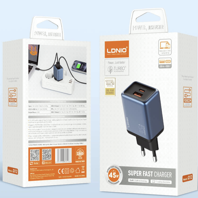 LDNIO Q12 45W USB-C/A Gallium Nitride Super Fast Charger - Image 4