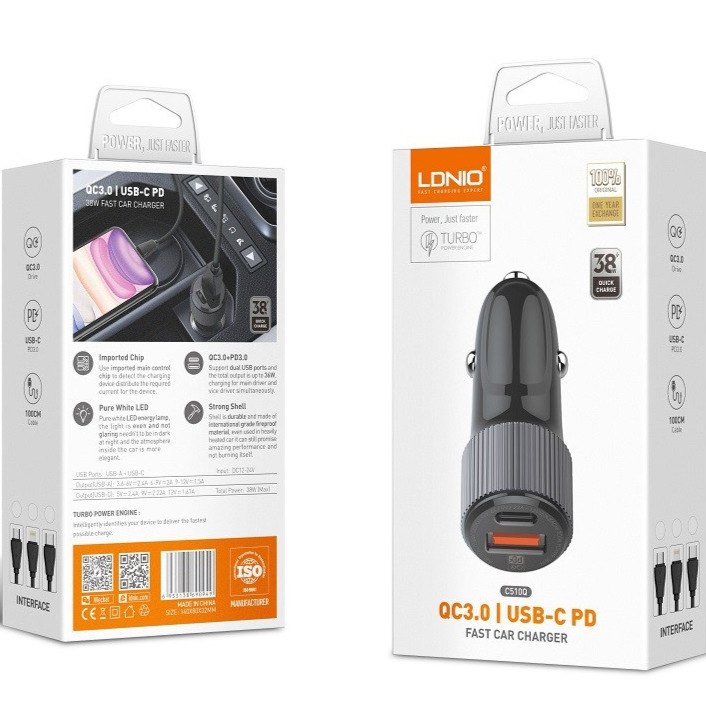 LDNIO C510Q 36W Dual Port Fast Car Charger