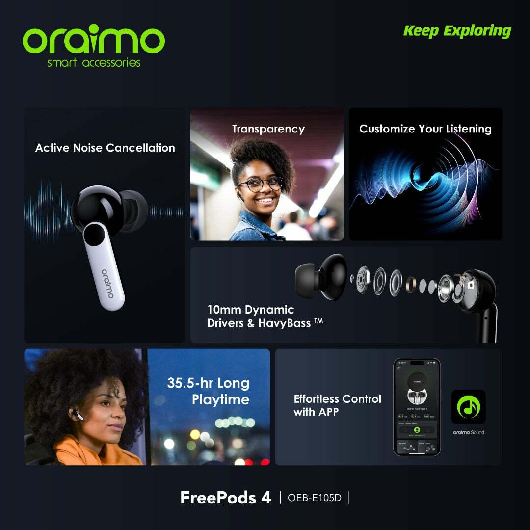 Oraimo FreePods 4 OEB-E105D ANC True Wireless Earbuds - Image 2