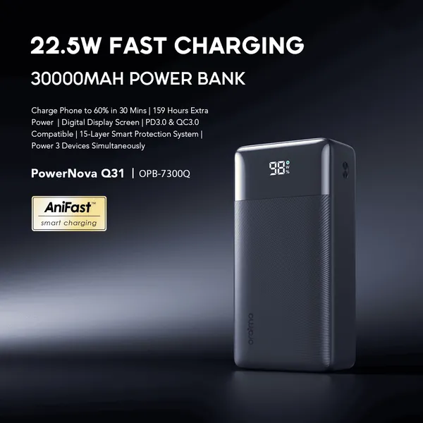Oraimo PowerNova Q31 OPB-7300Q 30,000mAh 22.5W Fast-Charging Power Bank - Image 2
