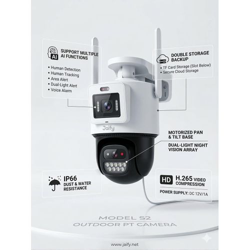 Jaify S2-6WL-D2 6MP Dual Lens WiFi PTZ CCTV Camera - Image 3