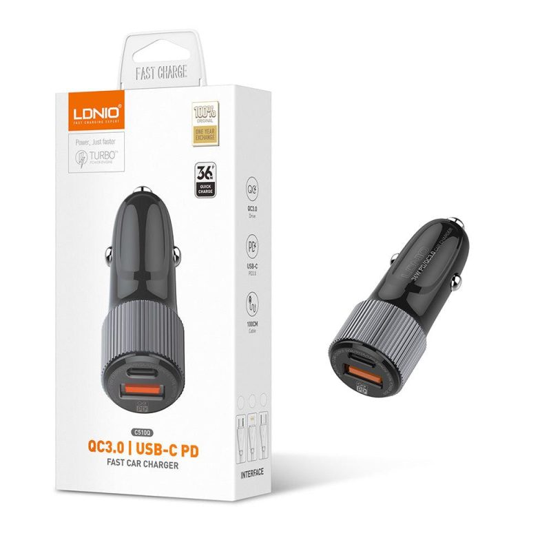 LDNIO C510Q 36W Dual-Port Fast Car Charger for iPhone