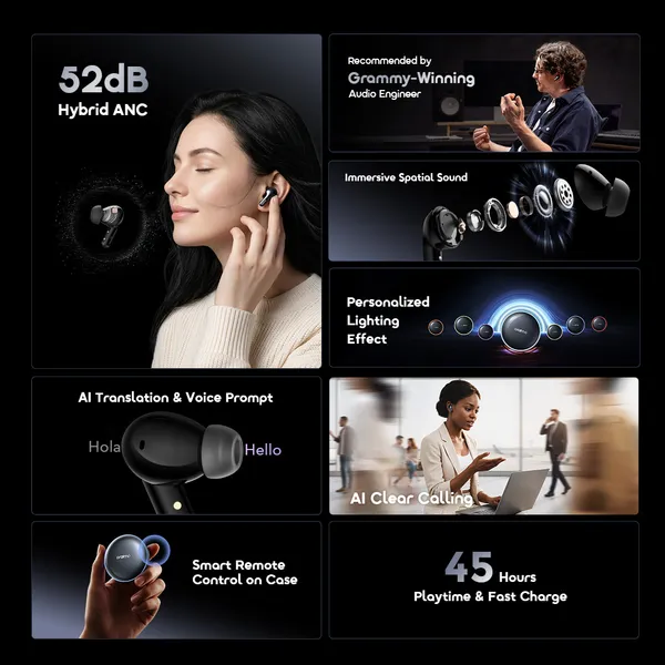 Oraimo SpaceBuds 2 OTW-631 – 52dB Hybrid ANC AI Translation Wireless Earbuds - Image 3