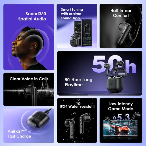 Oraimo FreePods Neo OTW-330S Half-In-Ear Wireless Earbuds - Image 4