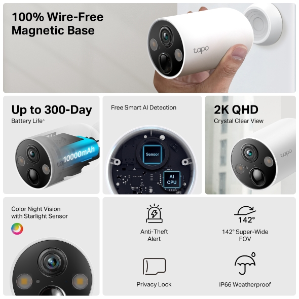 TP-Link Tapo C425 2K QHD Wire-Free Outdoor Security Camera - Image 3