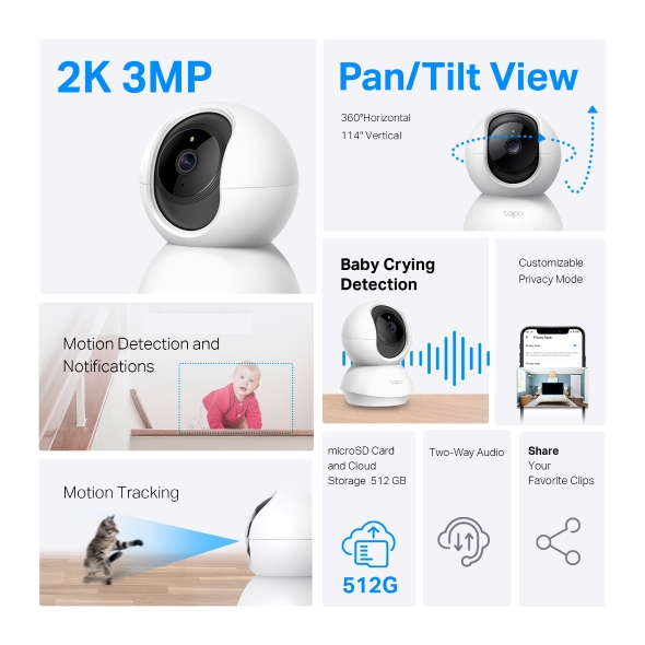 TP-Link Tapo C210 2K Pan/Tilt Home Security Wi-Fi Camera - Image 3