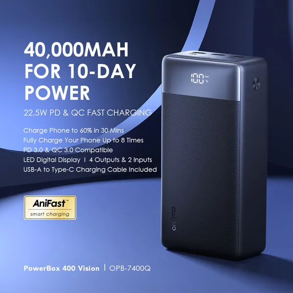 Oraimo PowerBox 400 Vision OPB-7400Q 40,000mAh 22.5W Power Bank - Image 2