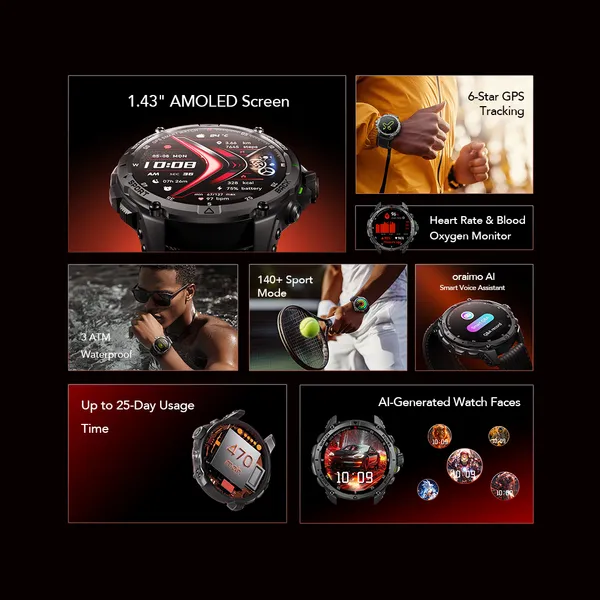 Oraimo Watch GT OSW-852H 1.43" AMOLED GPS Smartwatch - Image 10